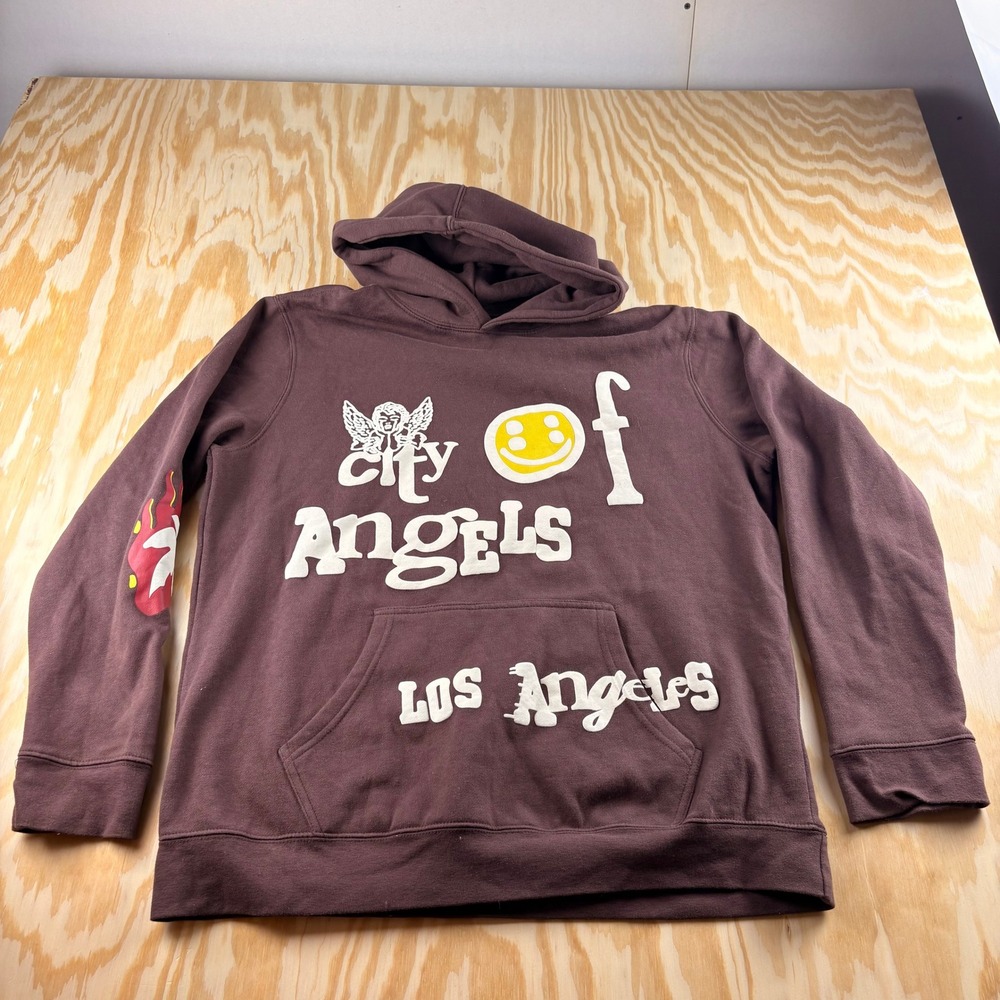 PacSun Mens City of Angels Puff Print Hoodie Brown Los Angeles Streetwear M